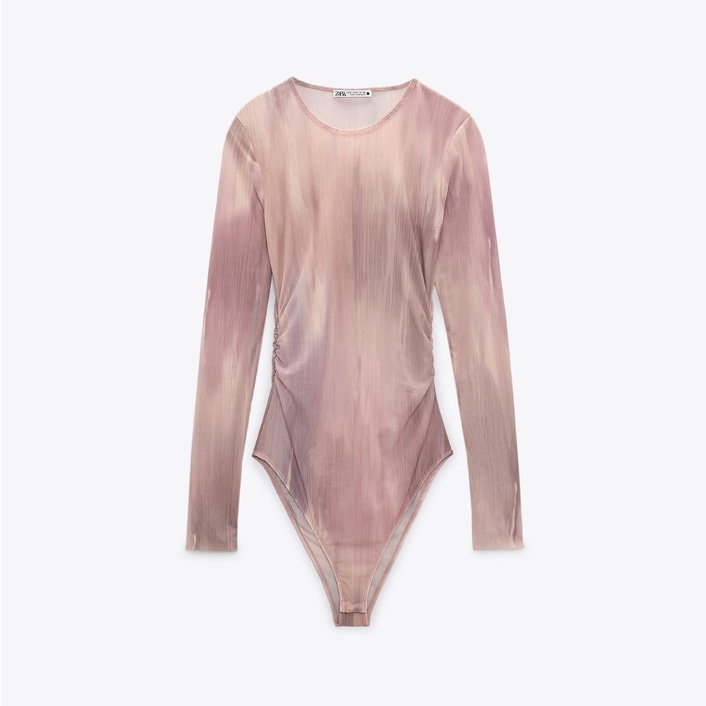 Zara printed tulle bodysuit sz L